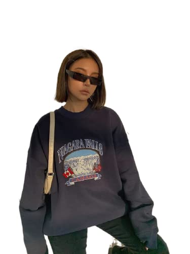 Ladys Sweatshirt Vintage Pullover mit Buchstaben Druck Frühlings-Sweatshirt Langarm Oversize Lässiges Top Junge Damen Frühling Herbst Winter Lose Boyfriend Style Pullover von Lerrita