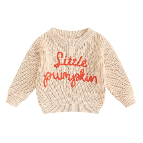 Lerrita Baby Halloween Strickpullover Baby Jungen Mädchen Buchstaben/Geist/Kürbis Stickerei Strickpullover Herbst Winter Strickwaren Halloween Kürbis Pullover My First Halloween Outfit von Lerrita