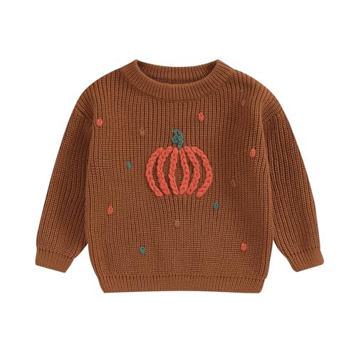 Lerrita Baby Halloween Strickpullover Baby Jungen Mädchen Buchstaben/Geist/Kürbis Stickerei Strickpullover Herbst Winter Strickwaren Halloween Kürbis Pullover My First Halloween Outfit von Lerrita