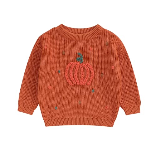 Lerrita Baby Halloween Strickpullover Baby Jungen Mädchen Buchstaben/Geist/Kürbis Stickerei Strickpullover Herbst Winter Strickwaren Halloween Kürbis Pullover My First Halloween Outfit von Lerrita