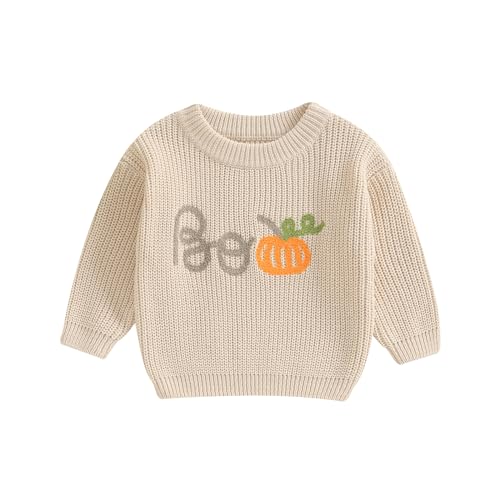 Lerrita Baby Halloween Strickpullover Baby Jungen Mädchen Buchstaben/Geist/Kürbis Stickerei Strickpullover Herbst Winter Strickwaren Halloween Kürbis Pullover My First Halloween Outfit von Lerrita