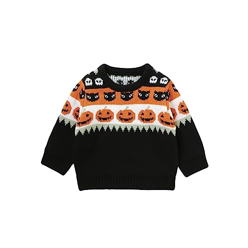 Lerrita Baby Halloween Sweatshirt Lamgarm Kürbis/Geist Muster Sweatshirt Strampler Baby Jungen Mädchen Halloween Overalls Einteiler Tops Halloween Outfits Halloween Kürbis/Geist Strampler Pullover von Lerrita