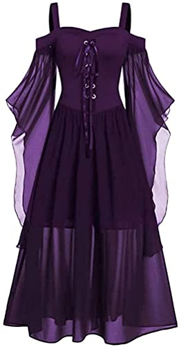 Lerrita Damen Halloween Kostüm Kleid Mittelalter Kleid Damen Übergröße Mesh Gothic Maxikleid Schulterfrei Schnürkleid mit Schmetterlingsärmeln Renaissance Cosplay Kleid Halloween Paryskleid Lerrita Damen Halloween Kostüm Kleid Mittelalter Kleid Damen Übergröße Mesh Gothic Maxikleid Schulterfrei Schnürkleid mit Schmetterlingsärmeln Renaissance Cosplay Kleid Halloween Paryskleid von Lerrita
