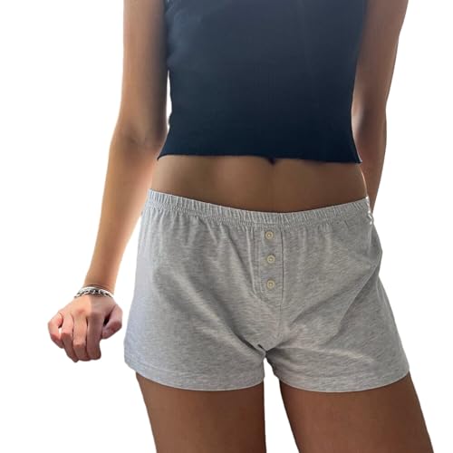 Lerrita Damen Pyjama-Shorts Gestreifte Einfarbige Kurze Hosen Blumen/Herz/Streifen Hohe Taille Kordelzug Kurze Hosen Herzmuster Schlafshorts Freizeit Hose Laufhose Kurz Sporthose Trainingshose von Lerrita