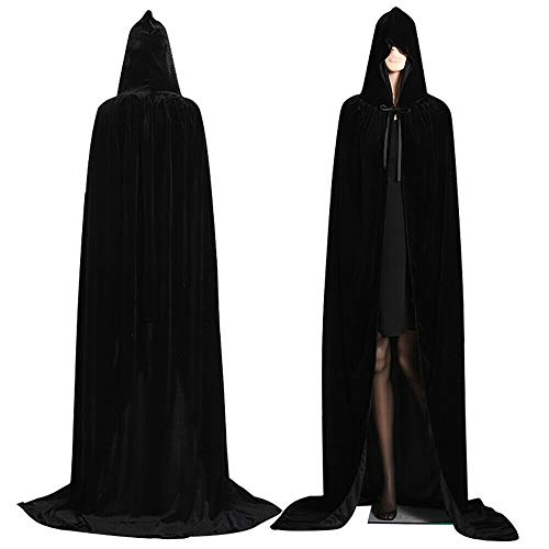 Lerrita Hallowwen-Umhang Vampir-Umhang mit Kapuzen Lange Samt Kapuzenumhang Mittelalter Umhang Unisex Cape Mantel Satin Karneval Halloween Kostüm Erwachsene Vampir Kostüm Halloween Cosplay Kostüm von Lerrita