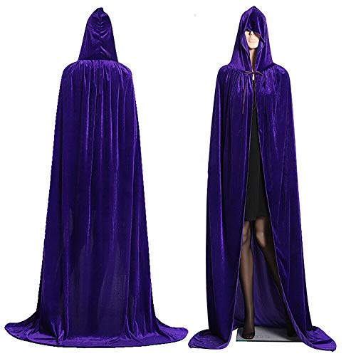 Lerrita Hallowwen-Umhang Vampir-Umhang mit Kapuzen Lange Samt Kapuzenumhang Mittelalter Umhang Unisex Cape Mantel Satin Karneval Halloween Kostüm Erwachsene Vampir Kostüm Halloween Cosplay Kostüm von Lerrita
