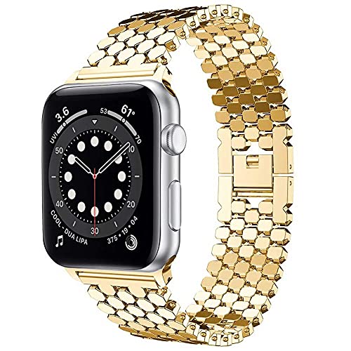 Metallarmband für Apple Watch, 38 mm, 40 mm, 41 mm, 42 mm, 44 mm, 45 mm, 49 mm, Fischschuppen-Muster, Edelstahl-Gliederarmband für Apple Watch Series 8 Ultra 7 6 SE 5 4 3 2 1, Gold 38 mm 41 mm Metallarmband für Apple Watch, 38 mm, 40 mm, 41 mm, 42 mm, 44 mm, 45 mm, 49 mm, Fischschuppen-Muster, Edelstahl-Gliederarmband für Apple Watch Series 8 Ultra 7 6 SE 5 4 3 2 1, Gold 38 mm 41 mm von Lerxiuer