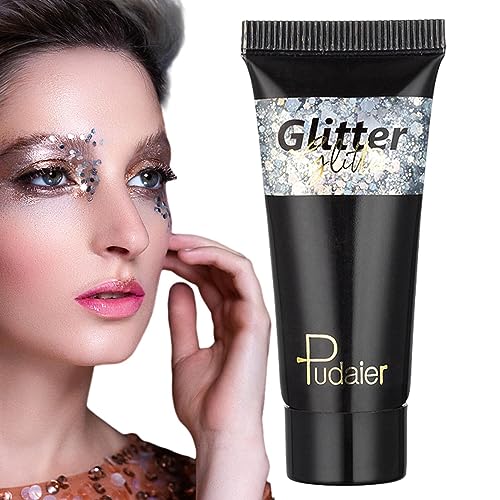 Glitzergel für das Gesicht - Schnell trocknender grober Glitzer, langanhaltend, holografisch funkelnd | Rave-Accessoires für Augen-Lippen-Haare, Make-up-Glitzer für Frauen und Mädchen, Leryveo von leryveo