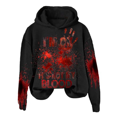 leryveo Mir geht es gut, es ist Nicht Mein Blut. Pullover-Hoodie | Halloween Weich bedrucktes Blut Sweatshirt | Leichte Trainingsanzüge für Herren und Damen, übergroßer Pullover von leryveo