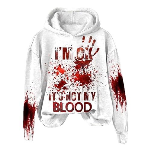 leryveo Mir geht es gut, es ist Nicht Mein Blut. Pullover-Hoodie | Halloween Weich bedrucktes Blut Sweatshirt | Leichte Trainingsanzüge für Herren und Damen, übergroßer Pullover von leryveo