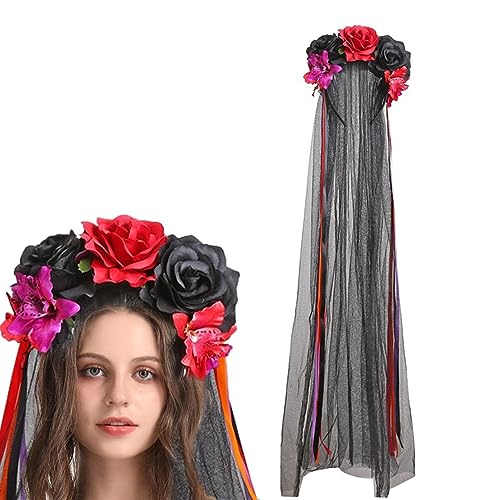 Schwarzer Schleier Halloween Stirnband - Haarschmuck für Mädchen mit Rosenorchidee | Realistisches Stirnband für Frauen und Mädchen für Maskerade Leryveo von leryveo