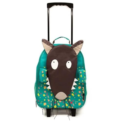 Les Déglingos Loup by Auzou x Kindertrolley Le Lolf – Trolley-Koffer mit Rollen, 48 cm – weich, recyceltes Polyester – Reise für Kinder, grün, Trolley Wolf von Les Déglingos®