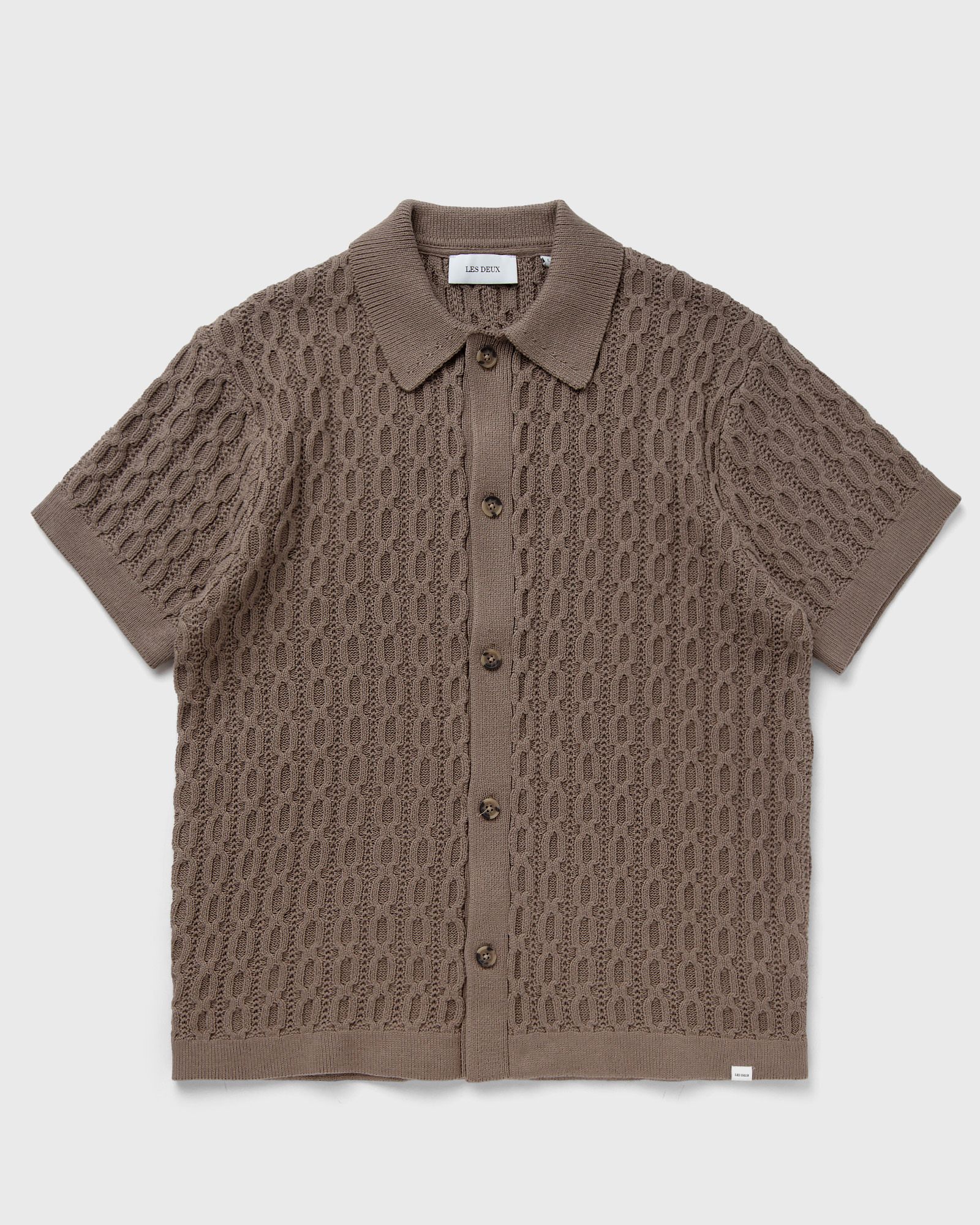 Les Deux Garrett Knitted SS Shirt men Overshirts|Shortsleeves brown|green in Größe:M von Les Deux