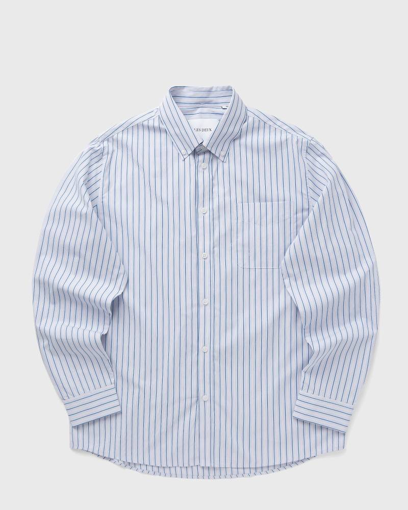Les Deux Kent Stripe Peached Poplin Shirt men Longsleeves blue in Größe:L von Les Deux