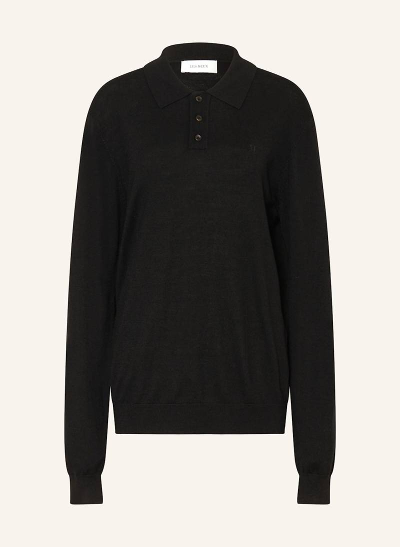 Les Deux Strick-Poloshirt Greyson Aus Merinowolle schwarz von Les Deux