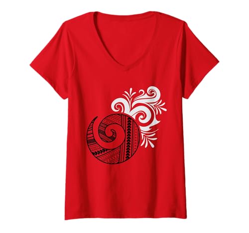 Damen Maori-Tattoosymbol im Tribal-Stil Neuseeland T-Shirt mit V-Ausschnitt Damen Maori-Tattoosymbol im Tribal-Stil Neuseeland T-Shirt mit V-Ausschnitt von Les Maoris de Nouvelle-Zélande