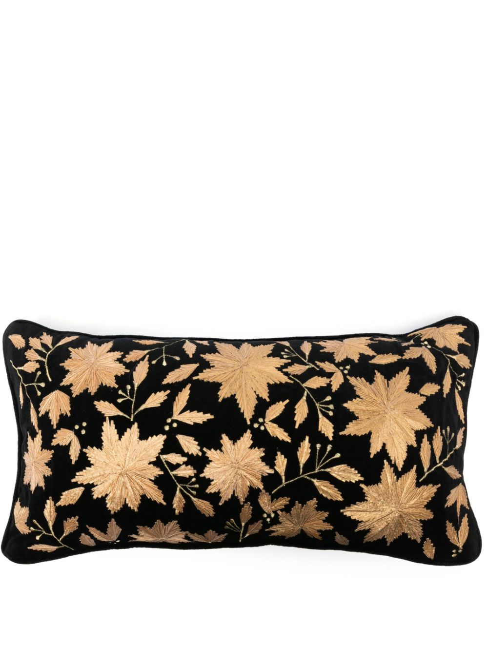 Les-Ottomans Samtkissen mit Stickerei (30cm x 60cm) - Schwarz von Les-Ottomans