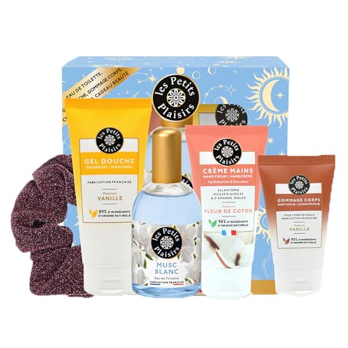 Les Petits Plaisirs - Parfüm-Set Musc Blanc, Eau de Toilette für Damen, Duschgel, Handcreme. Hergestellt in Frankreich, Flasche mit 110 ml von Les Petits Plaisirs