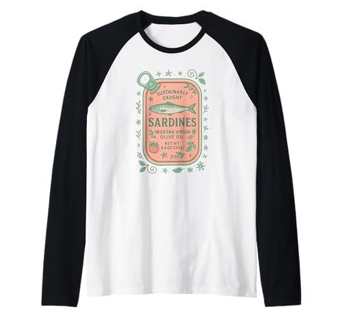 Sardine Tinned Fish Retro Vintage Coastal Girl Ocean Summer Raglan von Les Sardines Fisherman Aesthetic Mediterranean
