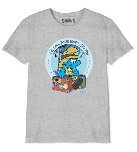 Les Schtroumpfs Jungen Bosmurfts032 T-Shirt, Grau meliert, 8 Jahre von Les Schtroumpfs