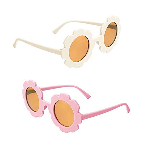 Les-Theresa 2 Stück Blumen Sonnenbrille Kinder, Mädchen Sonnenbrille Runde Blume, Vintage Kinder Sonnenbrille, Perfekt für Geburtstagsgeschenke Mädchen Party Geschenk Outdoor Strand Sonnenbrille von Les-Theresa