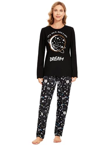 Les-Theresa Schlafanzug Damen Baumwolle Pyjama Set, Lang Zweiteiliger Nachtwäsche Raglanärmel Sleepwear und Lange Pyjamahose, Herbst Winter Hausanzug Freizeitanzug von Les-Theresa