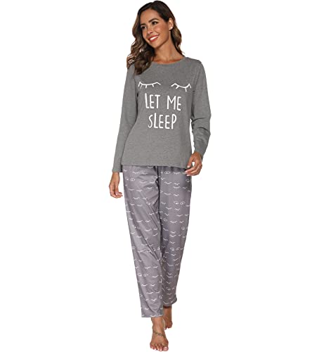 Les-Theresa Schlafanzug Damen Baumwolle Pyjama Set, Lang Zweiteiliger Nachtwäsche Raglanärmel Sleepwear und Lange Pyjamahose, Herbst Winter Hausanzug Freizeitanzug von Les-Theresa