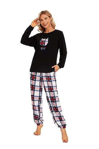 Les-Theresa Schlafanzug Damen Baumwolle Pyjama Set, Lang Zweiteiliger Nachtwäsche Raglanärmel Sleepwear und Lange Pyjamahose, Herbst Winter Hausanzug Freizeitanzug von Les-Theresa