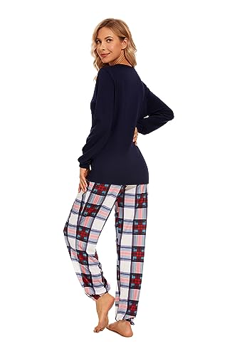 Les-Theresa Schlafanzug Damen Baumwolle Pyjama Set, Lang Zweiteiliger Nachtwäsche Raglanärmel Sleepwear und Lange Pyjamahose, Herbst Winter Hausanzug Freizeitanzug von Les-Theresa