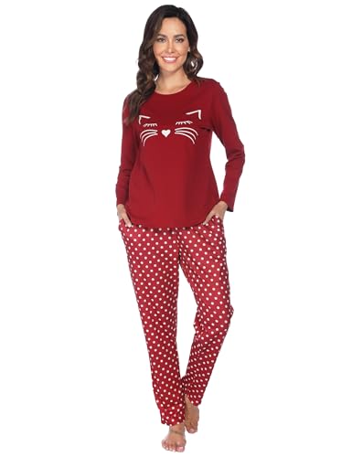 Les-Theresa Schlafanzug Damen Baumwolle Pyjama Set, Lang Zweiteiliger Nachtwäsche Raglanärmel Sleepwear und Lange Pyjamahose, Herbst Winter Hausanzug Freizeitanzug von Les-Theresa