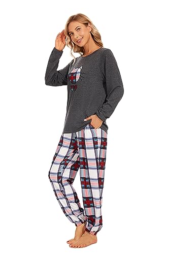 Les-Theresa Schlafanzug Damen Baumwolle Pyjama Set, Lang Zweiteiliger Nachtwäsche Raglanärmel Sleepwear und Lange Pyjamahose, Herbst Winter Hausanzug Freizeitanzug von Les-Theresa