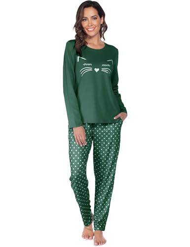 Les-Theresa Schlafanzug Damen Baumwolle Pyjama Set, Lang Zweiteiliger Nachtwäsche Raglanärmel Sleepwear und Lange Pyjamahose, Herbst Winter Hausanzug Freizeitanzug von Les-Theresa