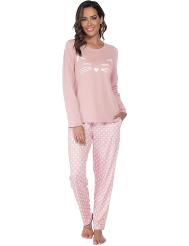 Les-Theresa Schlafanzug Damen Baumwolle Pyjama Set, Lang Zweiteiliger Nachtwäsche Raglanärmel Sleepwear und Lange Pyjamahose, Herbst Winter Hausanzug Freizeitanzug von Les-Theresa