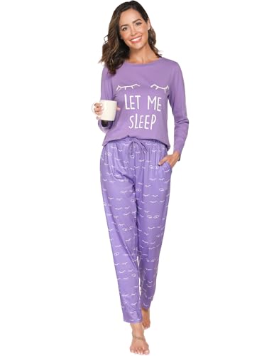 Les-Theresa Schlafanzug Damen Baumwolle Pyjama Set, Lang Zweiteiliger Nachtwäsche Raglanärmel Sleepwear und Lange Pyjamahose, Herbst Winter Hausanzug Freizeitanzug von Les-Theresa