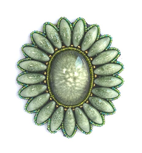 Brosche Blume Oval Große Khaki aus Porzellan und Glasperlen – Modeschmuck Brosche Blume Oval Große Khaki aus Porzellan und Glasperlen – Modeschmuck von Les bijoux de porcelaine