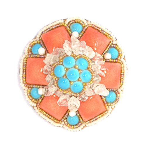 Brosche Blume rot und türkis aus Porzellan,-Kristallen Quarz und Glasperlen – Modeschmuck Brosche Blume rot und türkis aus Porzellan,-Kristallen Quarz und Glasperlen – Modeschmuck von Les bijoux de porcelaine