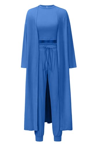 Les umes 3-teiliges Trainingsanzug-Set für Damen Cardigan vorne offen Tanktops Palazzo-Hose Lounge-Set Blau S Les umes 3-teiliges Trainingsanzug-Set für Damen Cardigan vorne offen Tanktops Palazzo-Hose Lounge-Set Blau S von Les umes