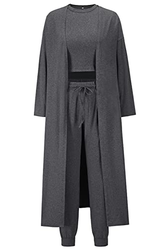 Les umes 3-teiliges Trainingsanzug-Set für Damen Cardigan vorne offen Tanktops Palazzo-Hose Lounge-Set Grau XXL von Les umes