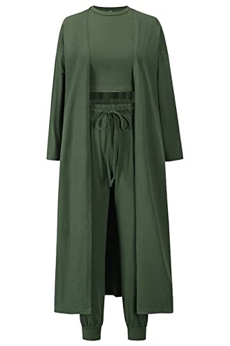 Les umes 3-teiliges Trainingsanzug-Set für Damen Cardigan vorne offen Tanktops Palazzo-Hose Lounge-Set Grüne Armee XL von Les umes