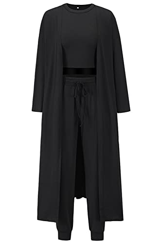 Les umes 3-teiliges Trainingsanzug-Set für Damen Cardigan vorne offen Tanktops Palazzo-Hose Lounge-Set Schwarz S Les umes 3-teiliges Trainingsanzug-Set für Damen Cardigan vorne offen Tanktops Palazzo-Hose Lounge-Set Schwarz S von Les umes