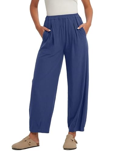 Les umes Damen Cropped Hose Weit Bein Hose elastischer Waist elegant Freizeithose mit Taschen Sommerhose Loose Fit Hellblau M von Les umes
