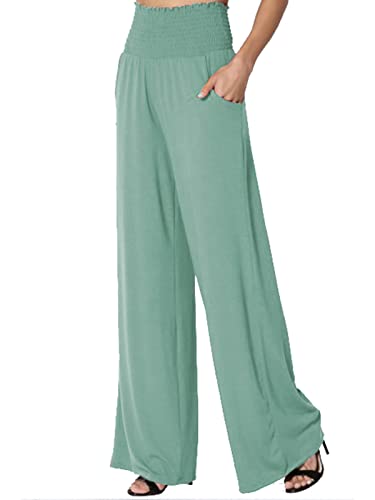 Les umes Yogahosen für Damen Frauen Sommer Weite Beine Lange Hosen Loose Fit Damen Hohe Elastische Taille mit Taschen Sommer Hosen Yoga Freizeithosen Grün L von Les umes