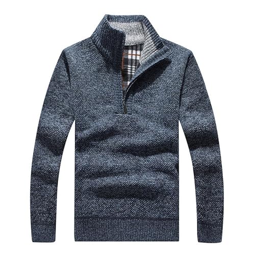 Les umes Herren Pullover mit halbem Reißverschluss Rollkragenpullover aus Strick Warmer langärmeliger Stehkragenpullover Blau S von Les umes