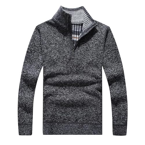 Les umes Herren Pullover mit halbem Reißverschluss Rollkragenpullover aus Strick Warmer langärmeliger Stehkragenpullover Dunkelgrau S von Les umes