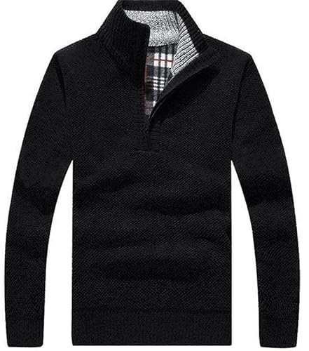 Les umes Herren Pullover mit halbem Reißverschluss Rollkragenpullover aus Strick Warmer langärmeliger Stehkragenpullover Schwarz L von Les umes