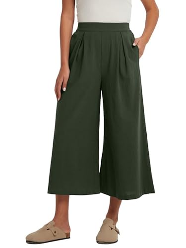 Les umes Hose Damen Elegant High Waist Hose Lang Palazzo Hose Lässige Weite Hose Damen mit Schlitz Locker Freizeithose Sommerhose Grün M von Les umes