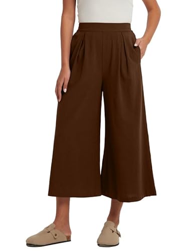 Les umes Hose Damen Elegant High Waist Hose Lang Palazzo Hose Lässige Weite Hose Damen mit Schlitz Locker Freizeithose Sommerhose Karamell S von Les umes