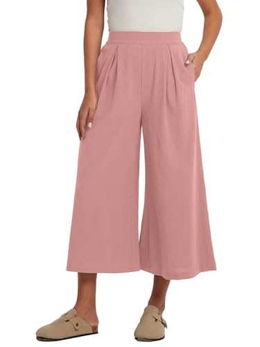 Les umes Hose Damen Elegant High Waist Hose Lang Palazzo Hose Lässige Weite Hose Damen mit Schlitz Locker Freizeithose Sommerhose Rosa S von Les umes