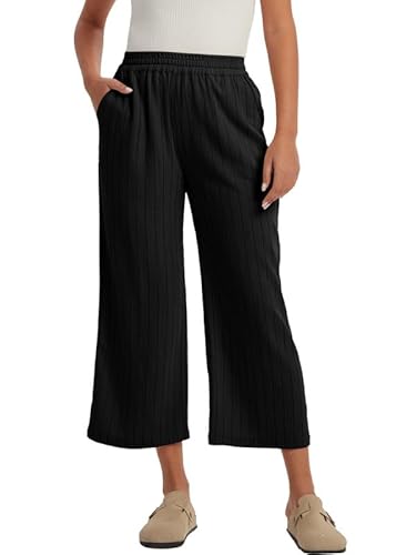 Les umes Hose Damen Elegant Palazzo Weite Sommer Hose Caprihosen Gestreifte Leinenhose Bequem Große Größen Mit Taschen von Les umes