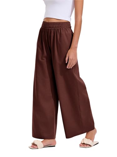 Les umes Hosen Damen Palazzo Hose Weite Bein Sommerhose Elastischer Taille Lockere Freizeitshosen Culotte Hose Mit Taschen von Les umes